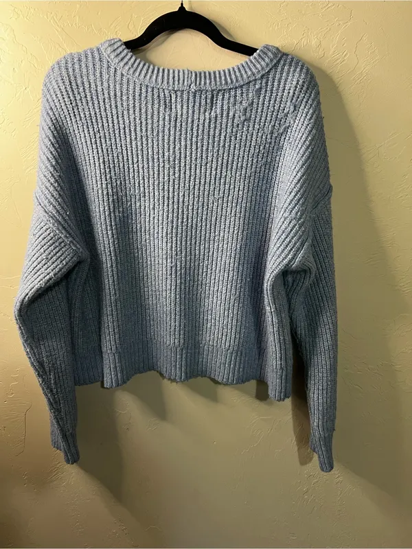 American Eagle Slate Blue Chunky Rib Knit Cropped Oversized Cabincore Sweater - Image 7