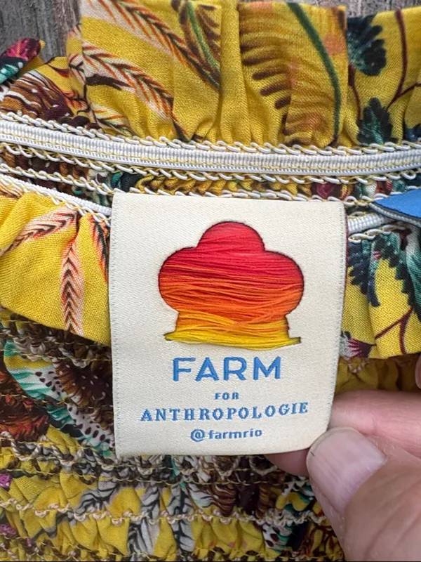 EUC Anthropologie FARM Rio Bria Smocked Yellow Floral Dress Size Small - Image 6