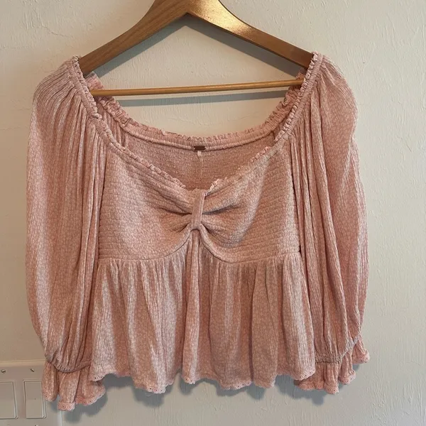 Free People Britney‎ Smocked Floral Cropped Top in Pink Sz S - Image 3