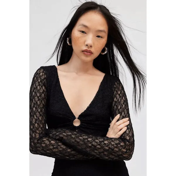 Urban Outfitters Silence + Noise Bella Black Lace Key-Hole Mini Dress Small NWOT - Image 11