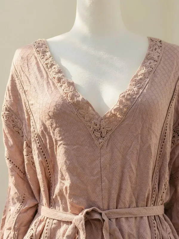 Free People I Mean It Rober Romper Playsuit Crochet Belt Tie Pink - Image 4