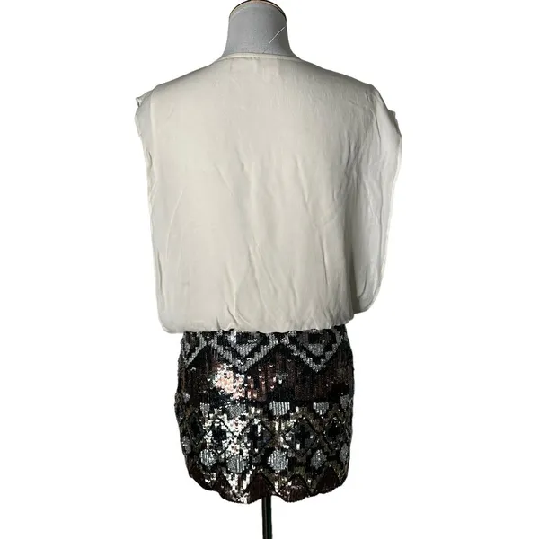 Parker Womens‎ Short Mini Silk Dress Sequin Sleeveless Formal Women Size XS - Image 4