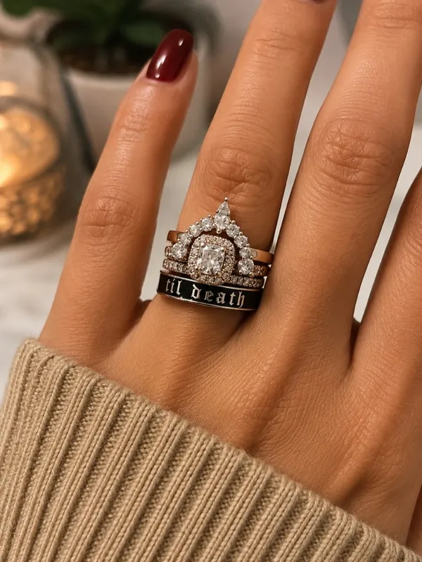 TIL DEATH Silver Black Band Ring Size 7 Stackable Promise Wedding Ring NWT - Image 2