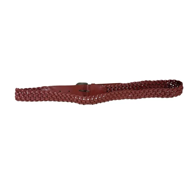 VTG Braided Faux Leather Belt Reddish Brown Brass Buckle 32” - Image 2