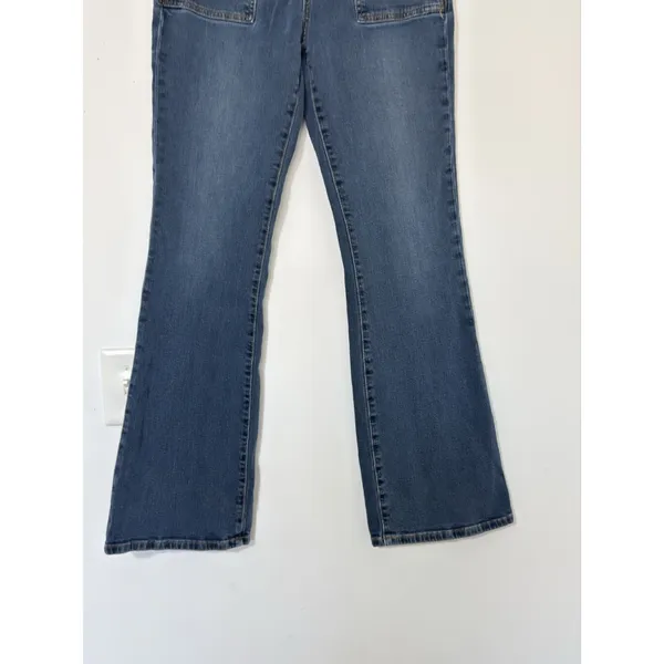 Anthropologie Pilcro The Icon Flare Jeans Women's Size 30 Blue Patch Pockets Y2K - Image 2