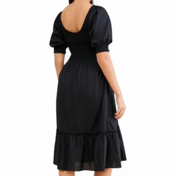 Hill House The Nap Louisa Black Puff Sleeve Smocked Waist Tiered Midi Dress‎ - Image 2