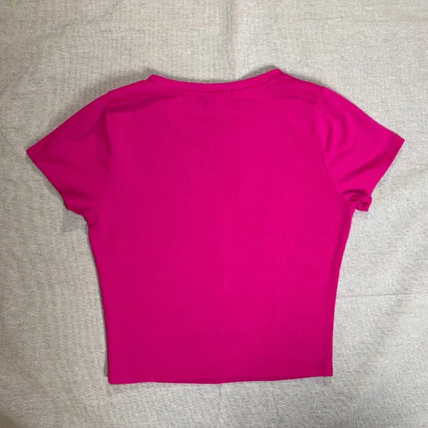 Bozzolo | Pink Ribbed Crewneck Cropped Tee | Large - Image 2