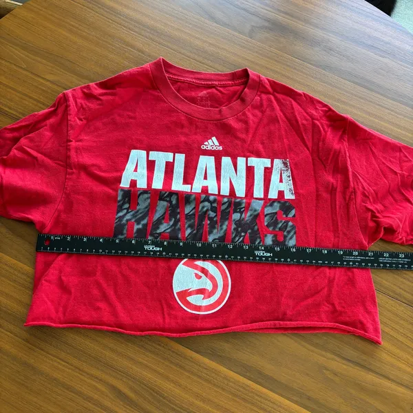 Adidas Atlanta Hawks Red Cropped Short Sleeve‎ T-Shirt Raw Hem 100% Cotton Large - Image 5