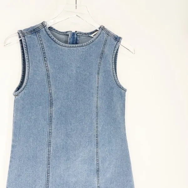 Vigoss Sleeveless Denim‎ A-Line Mini Dress Women's Size XS Blue Y2K - Image 4