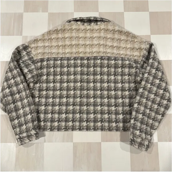 blue b collection houndstooth button up cropped colorblock tan grey shacket - Image 4