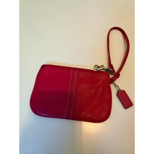 Vintage Coach‎ Wristlet Women Small Magenta Pink Leather Zip Pouch Wallet Bag - Image 3