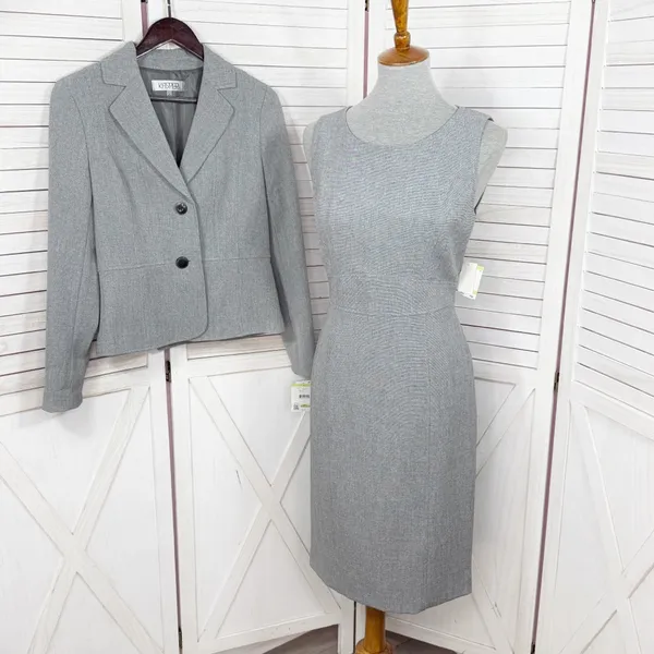 Kasper Sheath Dress Blazer Suit Women 4 Sharkskin Grey‎ Professional Business - Image 4