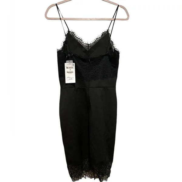 Zara W&B Collection Lacey Vneck Bodycon Spaghetti Strap Cocktail Party Dress M - Image 2