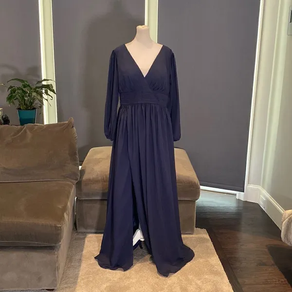 Women’s Blue Full Length V-Neck Corset Bridesmaid Dress Leg Split Size 14 - Image 2