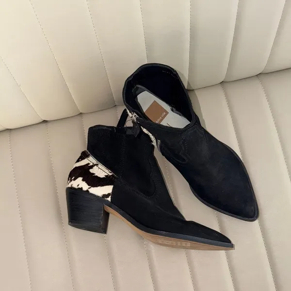 Dolce-vita Country Boots Cowgirl Womens Ankle Heel Black and White Boots - Image 2