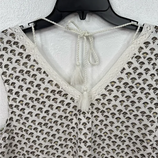 Lucky Brand Blouse Size L White Floral Crochet Trim Patterned Boho Babydoll Top - Image 5