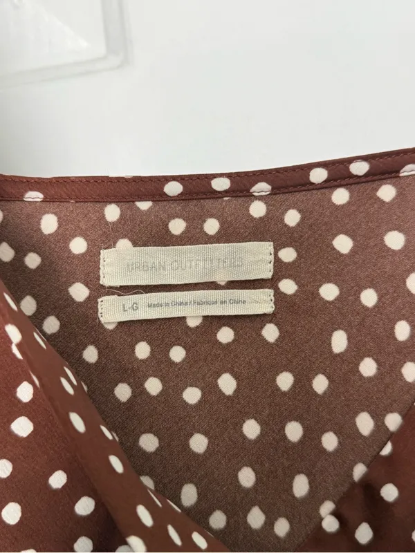 Urban Outfitters Kelly Surplice Midi Dress in Brown and White Polka Dots - Image 4