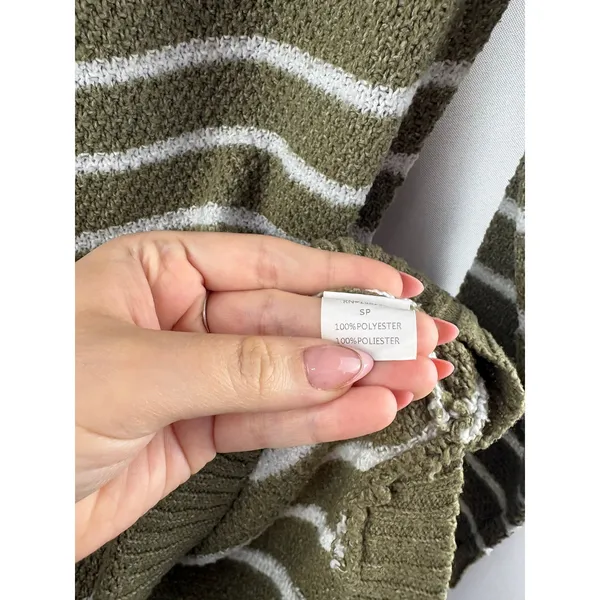 Women’s Pink Clover Small Olive Green w/ White Stripes Sweater - Image 5