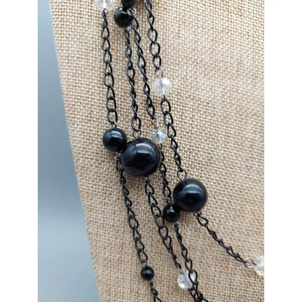 Ethel & Myrtle Black Chain Beaded Multi Strand Necklace 27" Whimsigoth Witchy - Image 4