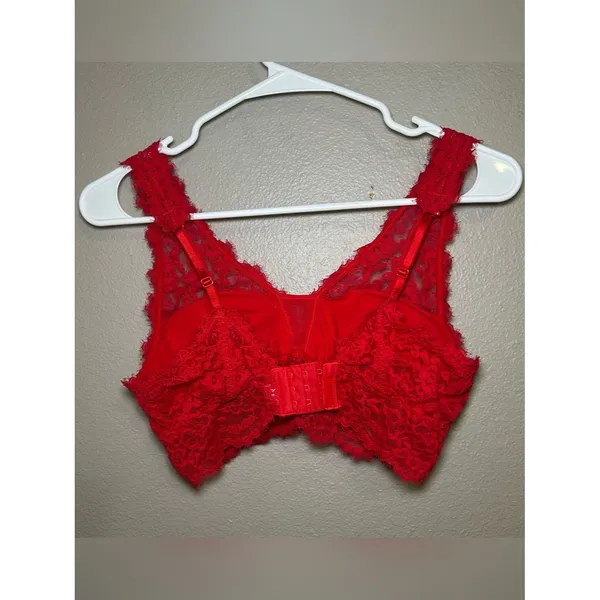 Aerie Red Floral Eyelash Lace Padded Plunge Bralette Bra Women’s Size Medium - Image 7