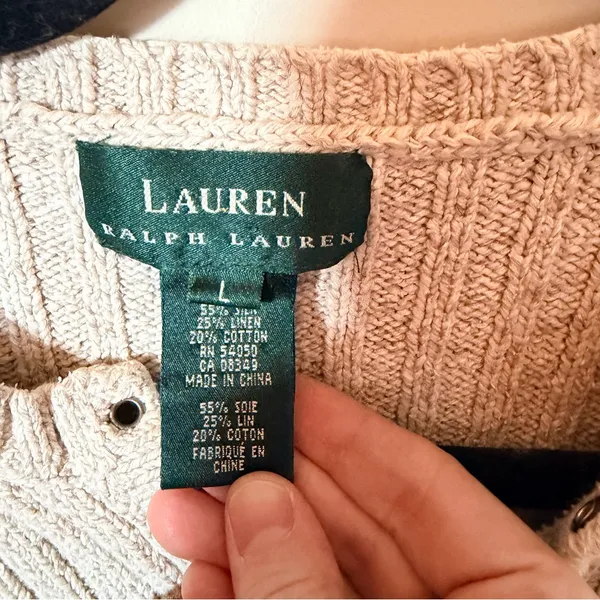 Lauren Ralph Lauren lace up knit sweater brown L - Image 2