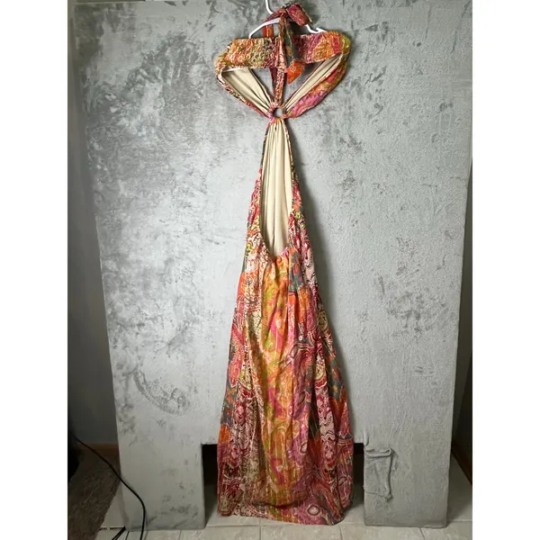 America & Beyond Paisley Halter Maxi Dress Boho Resort Vacation Cover Up Large - Image 4