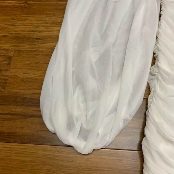 12th Tribe Alessandra White Mini Dress Women XS Ruch Bodycon Long Balloon Sleeve - Image 3