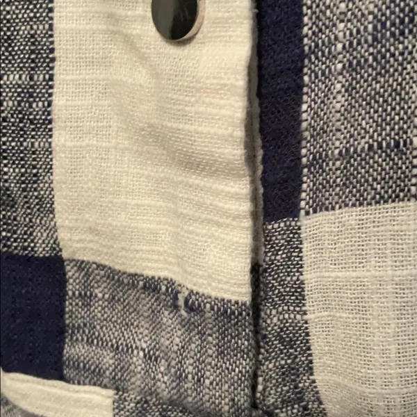 Zara Navy & White Check Linen Blouse size medium - Image 5