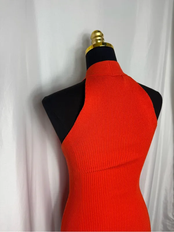 FOREVER 21 Orange Knit Criss Cross front Midi Dress S Sleeveless Ribbed NWT - Image 5