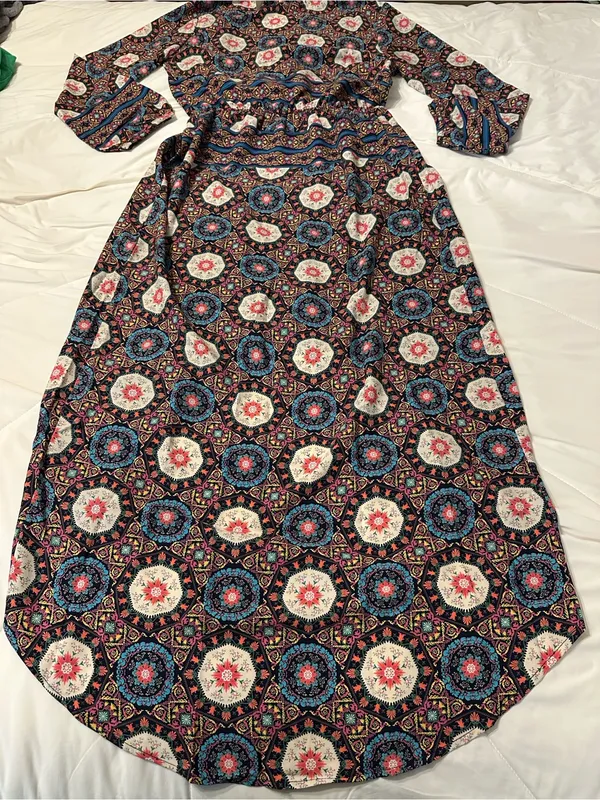 Fraiche by J Nadia Faux Wrap Boho Printed Long Sleeve Midi Dress - NWT - Size S - Image 6