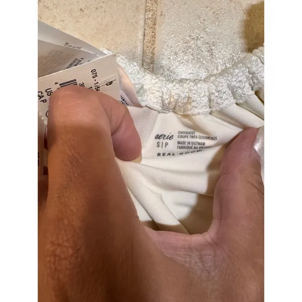 Aerie Real Good White Waffle Textured Side Tie Cheekiest Bikini Bottom Small NWT - Image 2