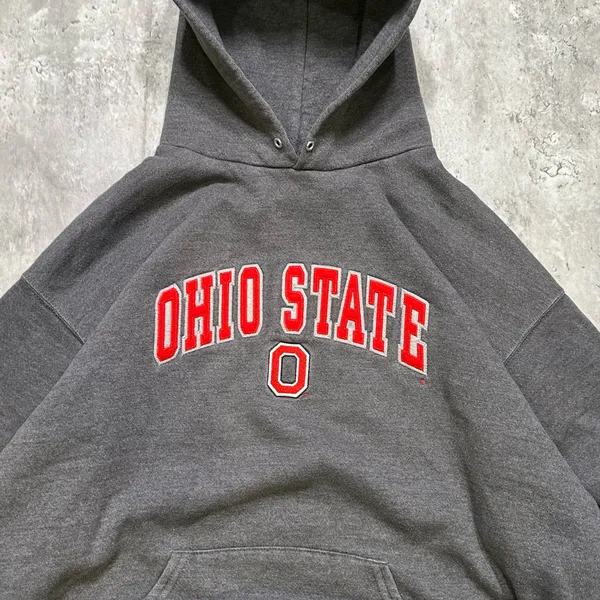 Vintage Lee Heavyweight Ohio State Buckeyes Grey Cotton Hoodie Sweatshirt - Image 2