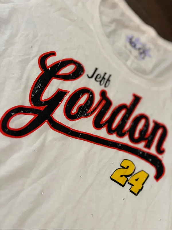 Jeff Gordon 24 White Graphic Tee - Women’s Short Sleeve bling with diamonds Lg - Image 2