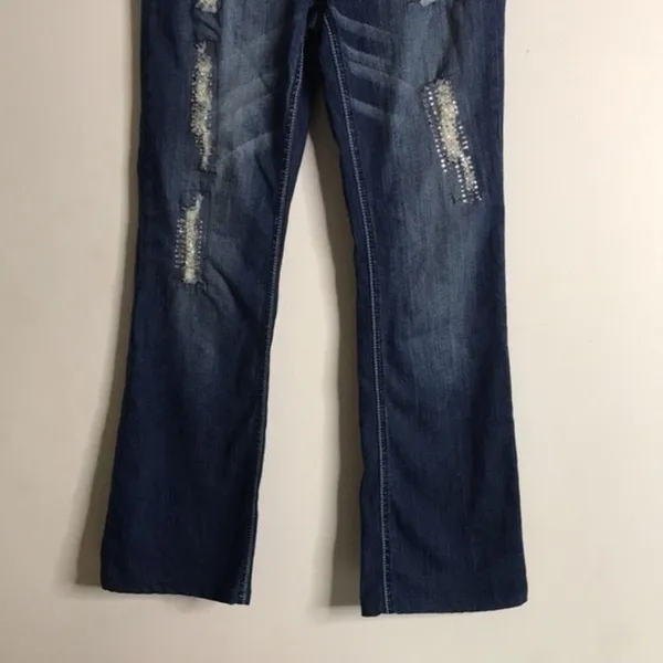 Cache Boot Cut With gem Embellishment Beads distressed jeans‎ size 6 - Image 3