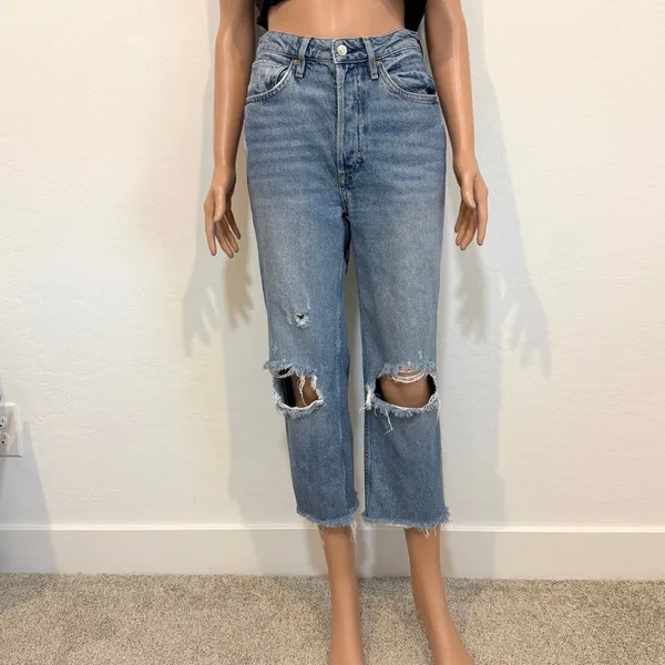 We the Free People 27 tapered cropped distressed button fly jean J2 2728 - Image 12