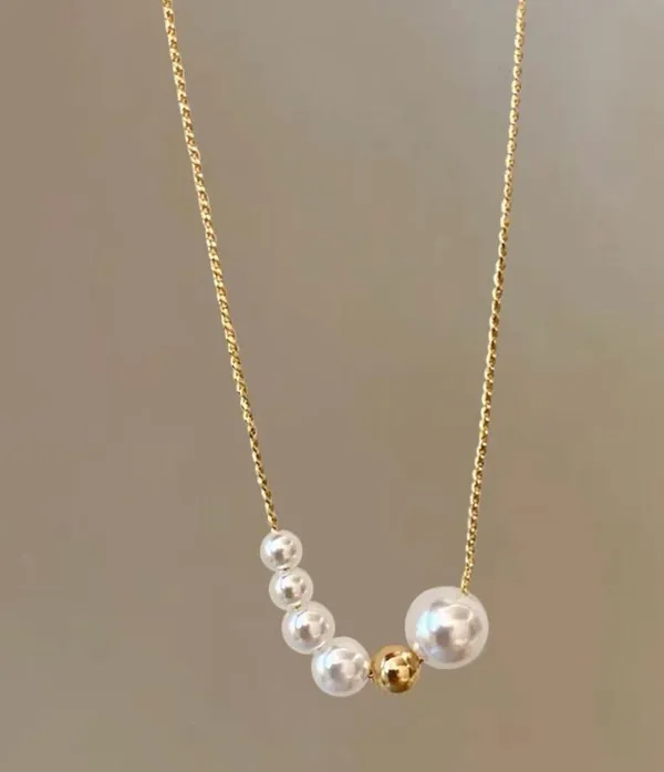 Gold Plated Pearl Necklace White - Image 2