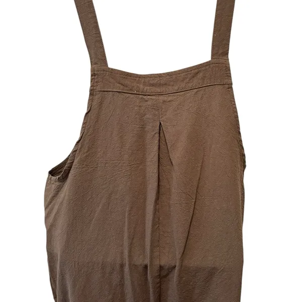 Boutique Cotton Baggy Relaxed Overall Brown Sz S Pockets Button Strap Wide Leg - Image 5