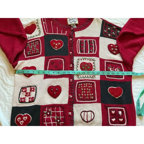 Vintage Heirloom Collectibles Wool Blend Valentines Cardigan XL Red/White - Image 7