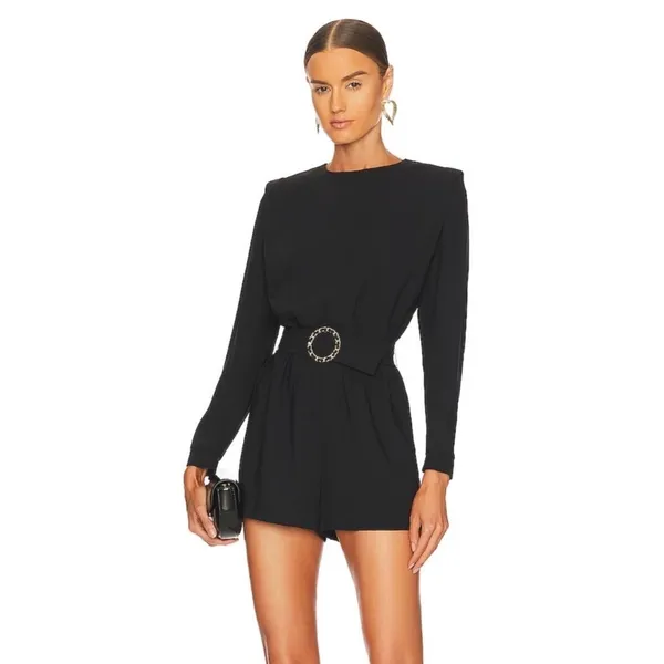 Amanda Uprichard Revolve Black Baldwin Long Sleeve Romper Sz.M - Image 2