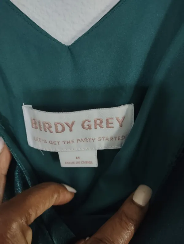 Birdy Grey Cindy Emerald Green Satin V-Neck Spaghetti Strap Dress - Image 7