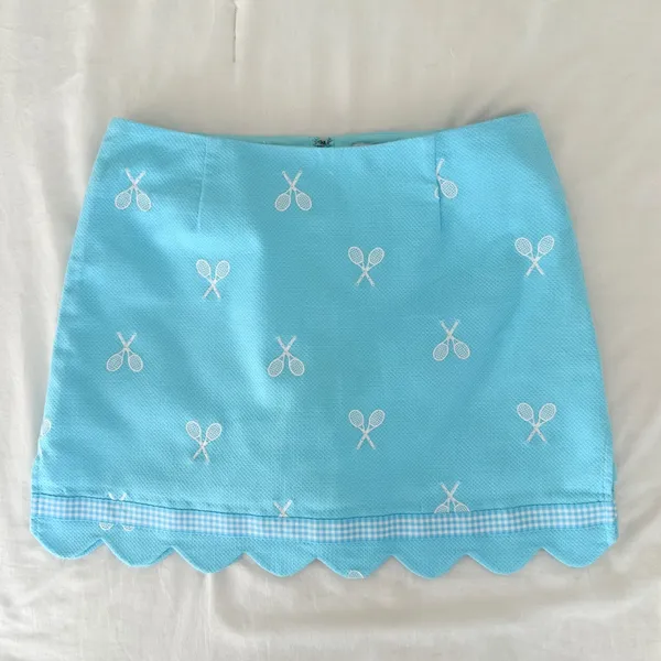 Vintage 90s y2k Lilly Pulitzer Scallop Tennis Mini Skirt - Pool Blue - 2P - Image 3