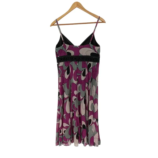 Vintage Babydoll Purple Abstract Sheer‎ Overlay Dress Black Lace Trim Size 4 Y2K - Image 2