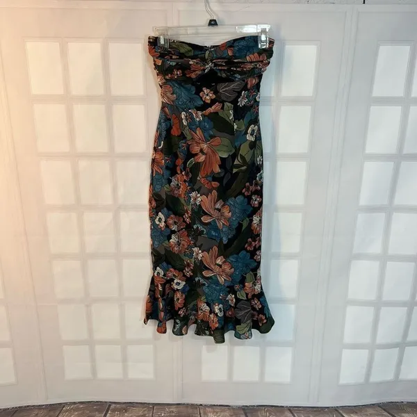 About Us Chloe Multicolor Floral Cut Out Front Strapless Midi Sundress Size XXS - Image 4