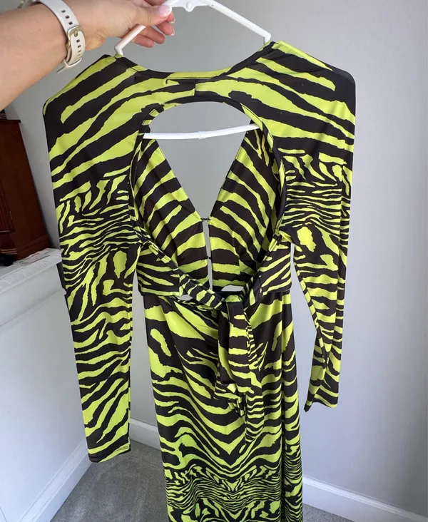 AFRM Lime Green Zebra Print Maxi Dress Multiple Size XS - Image 3