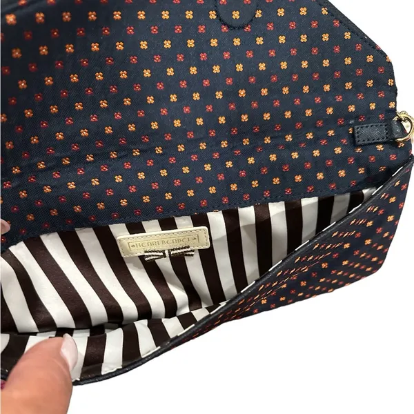 HENRI BENDEL Pochette BLUE FLORAL ENVELOPE STYLE CLUTCH GOLDTONE BAG RARE - Image 4