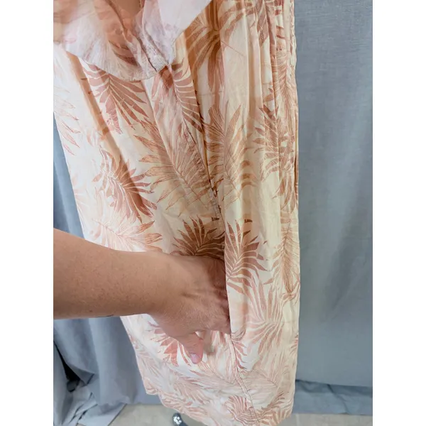Faherty Linen Blend‎ Palm Print Pintuck Henley Shift Dress Peach Cream XXL - Image 9