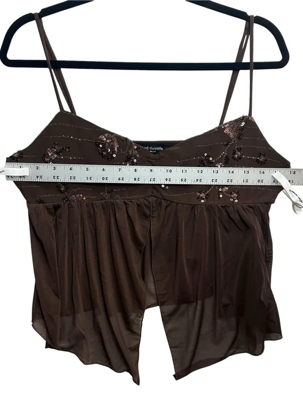 Mixed Threads Los Angeles XL Brown Sequin Embellished Sheer Babydoll Cami TopNWT - Image 5