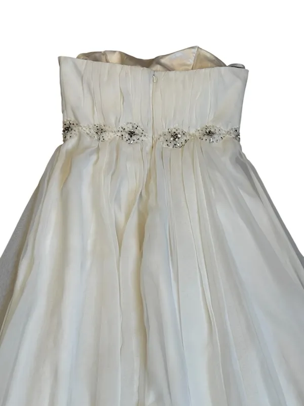 White Wedding Dress Beaded Empire Waist Flowy Evening Prom Size Small - Image 4