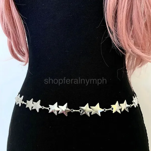 Silver Y2K Celestial Star Link Waist Chain Belt, Fits 22 to 44 Inches, X7GA1329 - Image 6