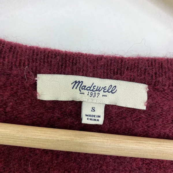Madewell Kent Cardigan Sweater Burgundy Merino Wool Alpaca Blend Small E0185‎ - Image 6